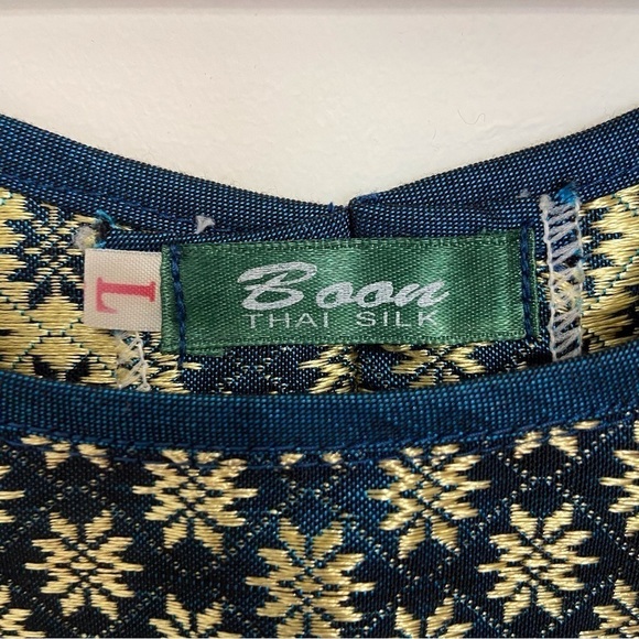 2/40$ Boon Thai Silk top large blue gold tank top boxy debardeur sleeveless - Picture 5 of 10